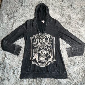 Davida Shirt Womens 3xl lightweight Rock n Roll Vneck Embellish Hoodie Hood
